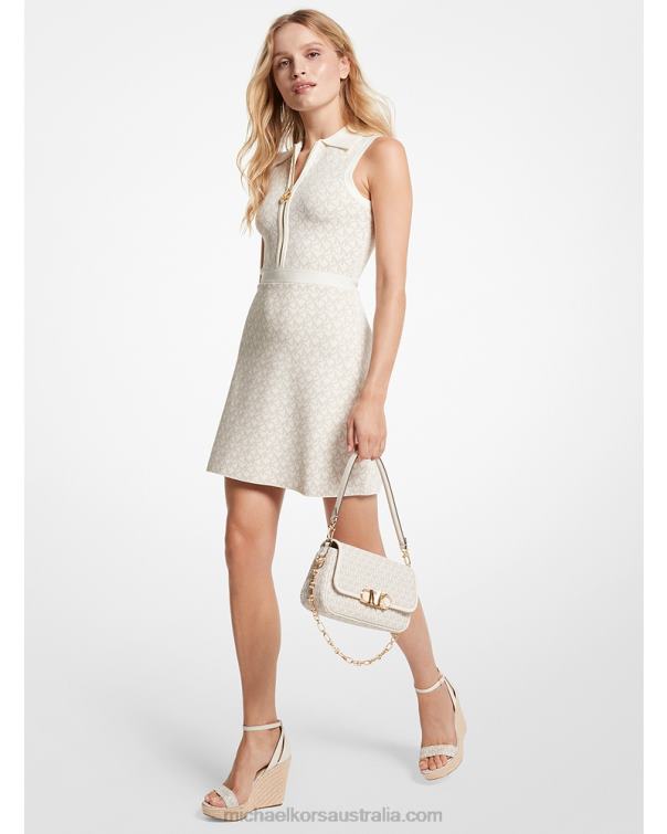 Women Bone 4T06F83 Logo Jacquard Polo Dress Michael Kors