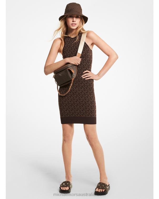 Women Chocolate 4T06F94 Logo Jacquard Tank Dress Michael Kors