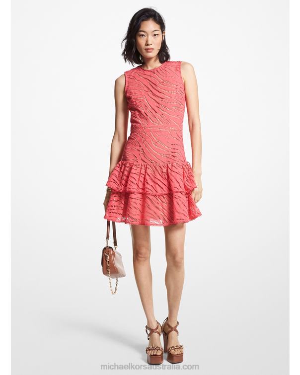 Women Geranium 4T06F68 Zebra Eyelet Cotton Dress Michael Kors