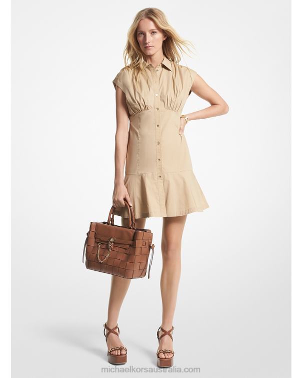 Women Khaki 4T06F16 Organic Stretch Cotton Poplin Shirtdress Michael Kors
