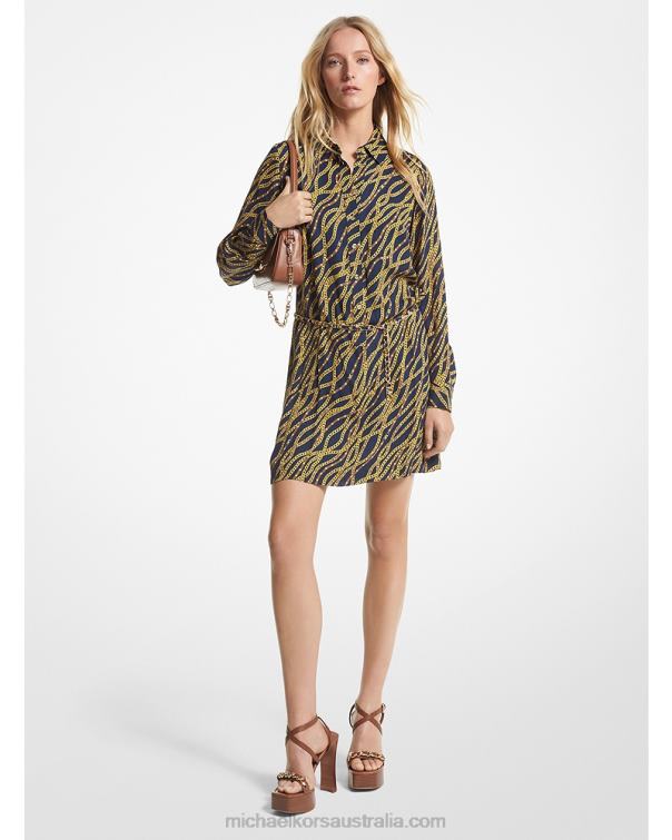 Women Midnightblue 4T06F79 Status Print Georgette Mini Shirtdress Michael Kors