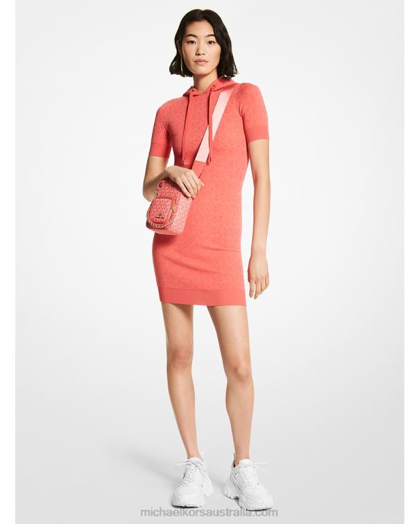 Women Sangria 4T06F149 Logo Jacquard Hoodie Dress Michael Kors
