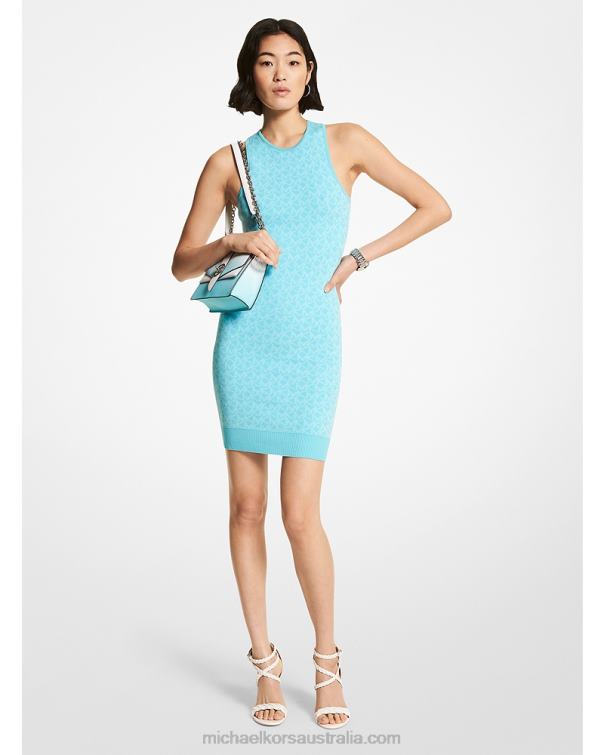 Women Turquoise 4T06F92 Logo Jacquard Tank Dress Michael Kors