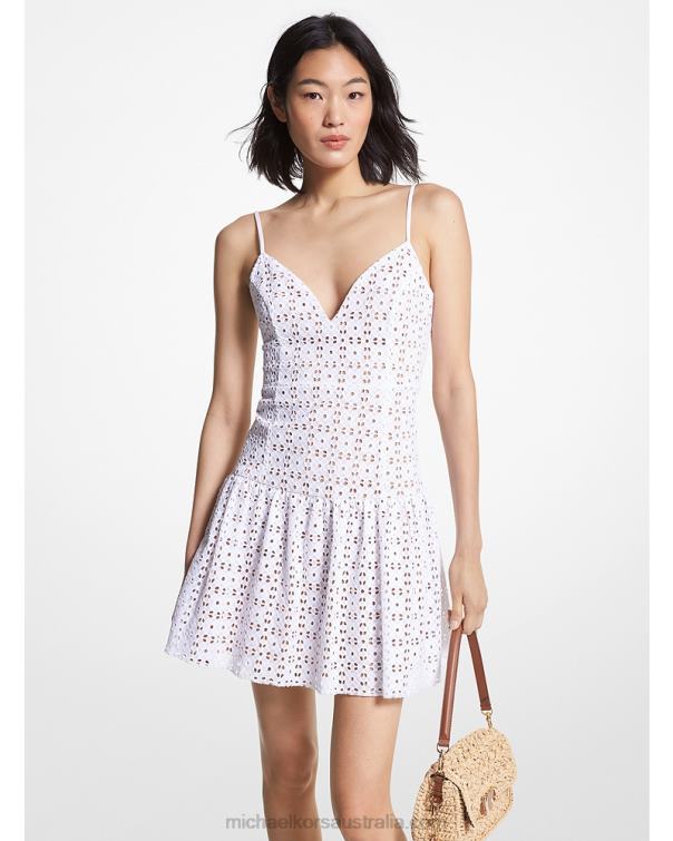 Women White 4T06F29 Eyelet Cotton Dress Michael Kors