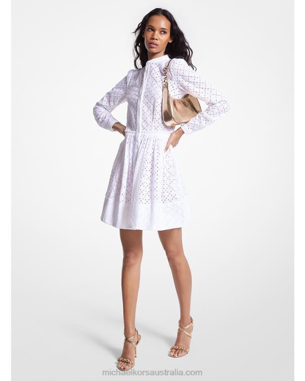 Women White 4T06F35 Eyelet Cotton Shirtdress Michael Kors