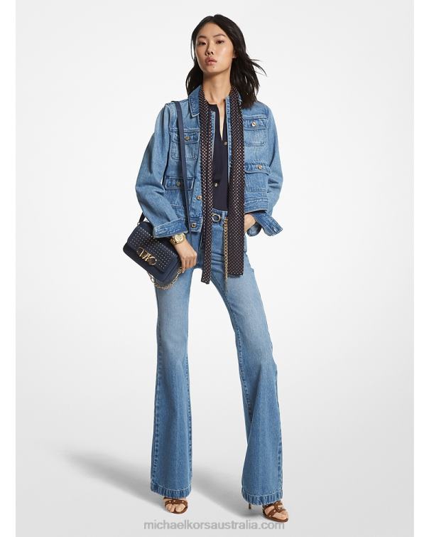 Women Angel Blue Wash 4T06F196 Denim Utility Jacket Michael Kors