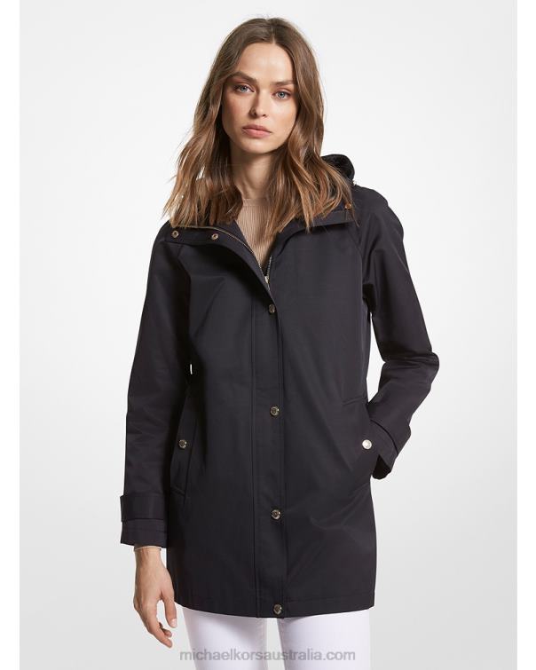 Women Black 4T06F204 Cotton Blend Hooded Raincoat Michael Kors
