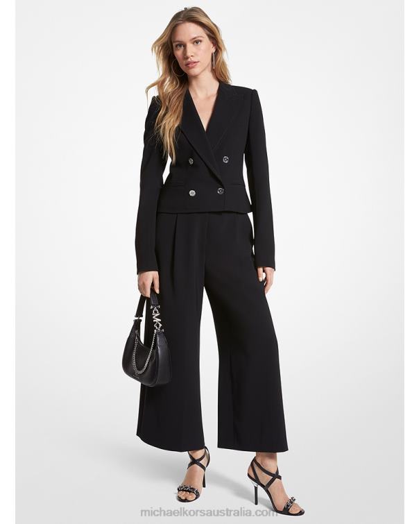 Women Black 4T06F221 Cropped Crepe Blazer Michael Kors