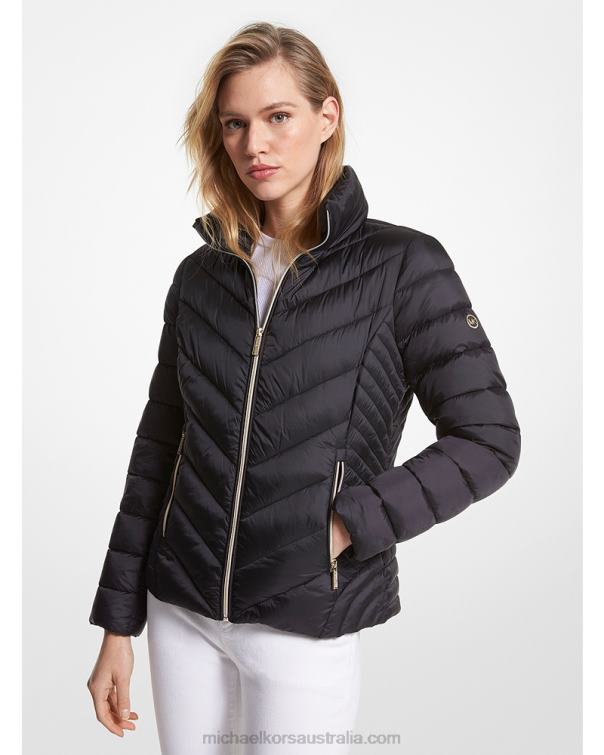 Women Black 4T06F228 Quilted Nylon Packable Puffer Jacket Michael Kors