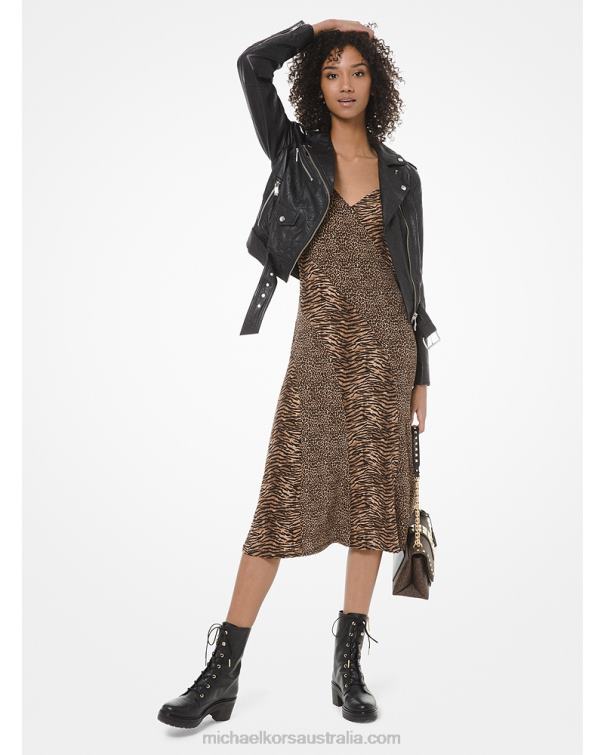 Women Black 4T06F234 Crinkled Leather Moto Jacket Michael Kors