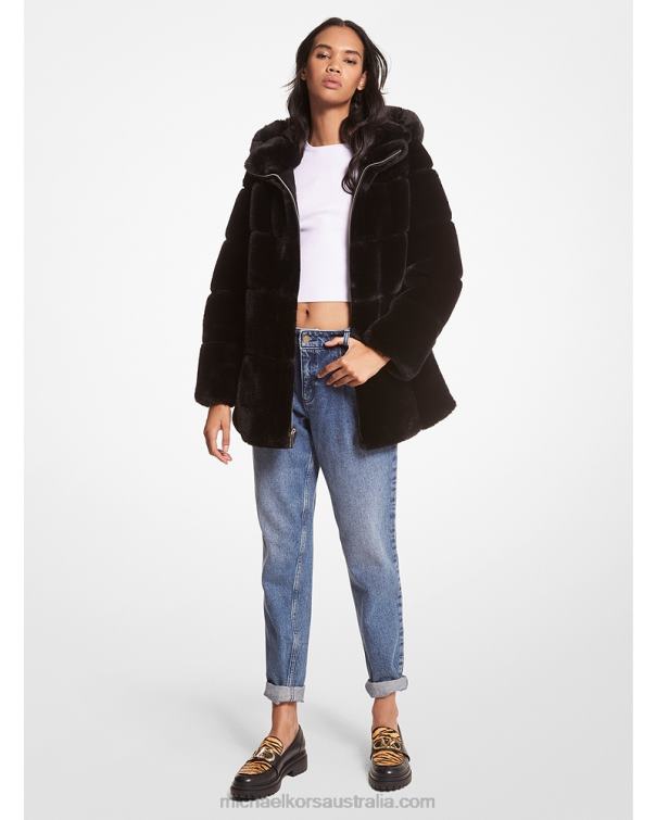 Women Black 4T06F241 Quilted Faux Fur Jacket Michael Kors