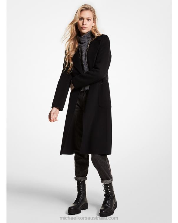 Women Black 4T06F269 Wool Blend Wrap Coat Michael Kors