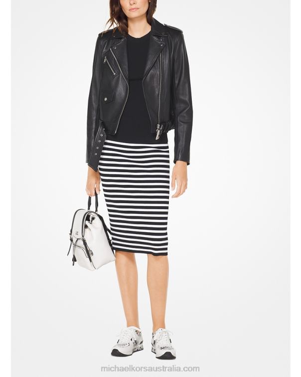 Women Black 4T06F272 Leather Moto Jacket Michael Kors