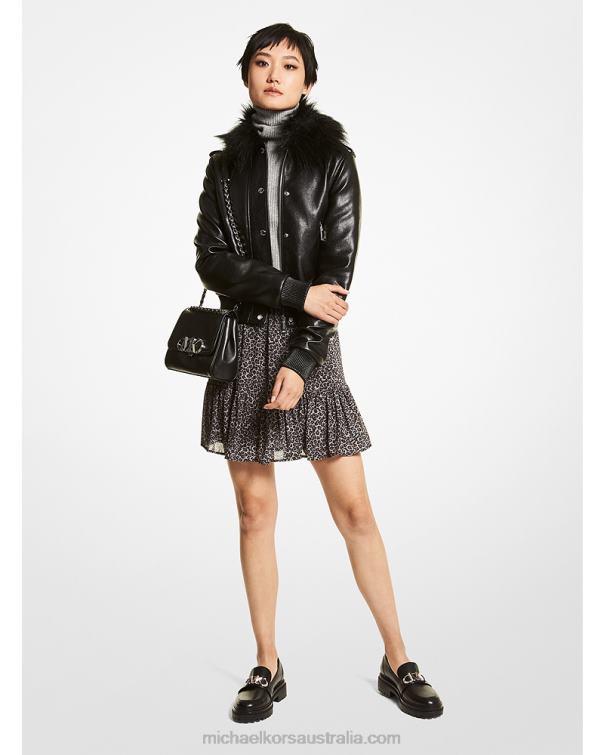 Women Black 4T06F298 Faux Leather Flight Jacket Michael Kors