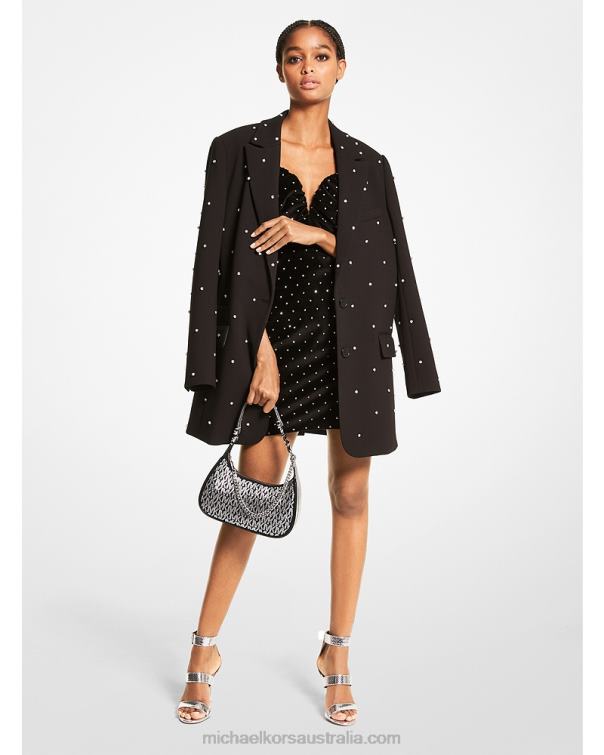 Women Black 4T06F313 Embellished Crepe Blazer Michael Kors