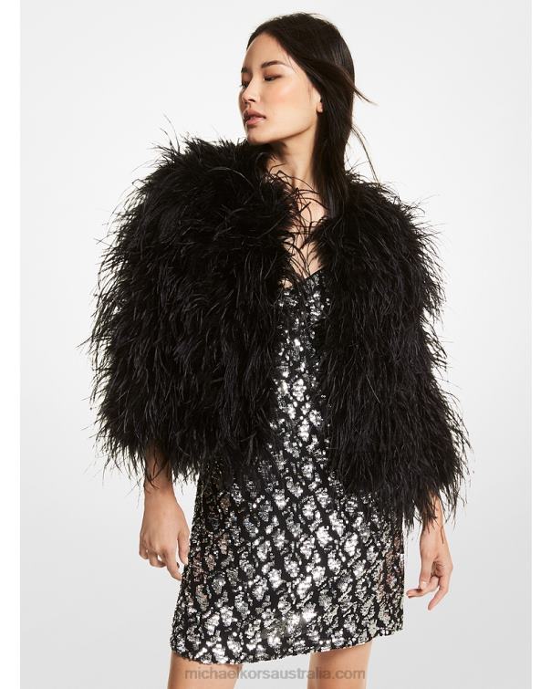 Women Black 4T06F329 Feather Bolero Jacket Michael Kors