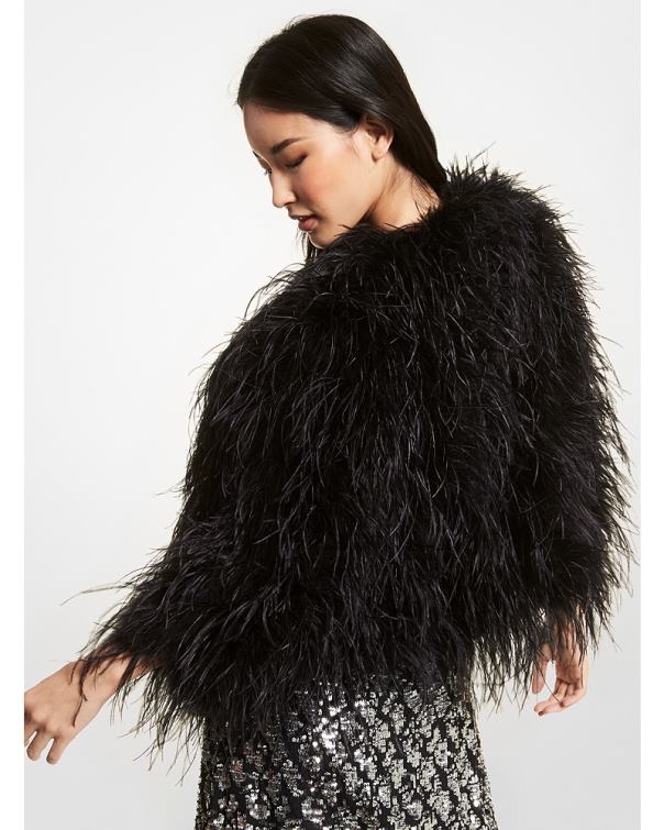 Women Black 4T06F329 Feather Bolero Jacket Michael Kors