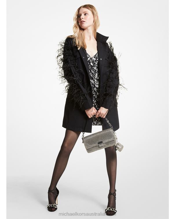Women Black 4T06F336 Feather Embellished Cotton Anorak Michael Kors
