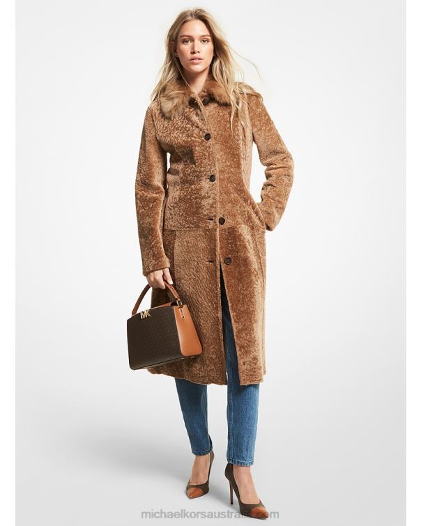 Women Camel 4T06F327 Shearling Coat Michael Kors