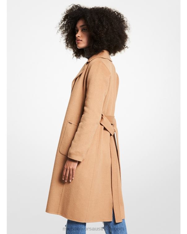 Women Dark Camel 4T06F251 Wool Blend Wrap Coat Michael Kors