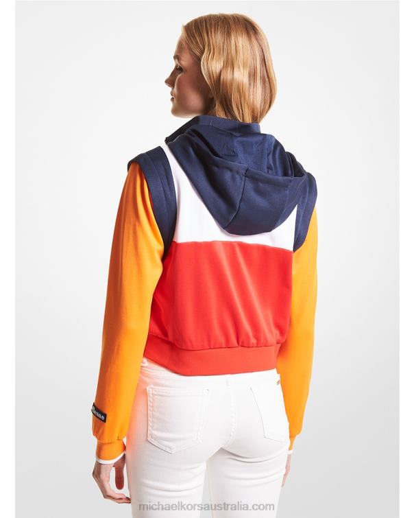 Women Flame Scarlet 4T06F368 MK X ellesse Color-Block Cotton Blend Zip-Up Jacket Michael Kors