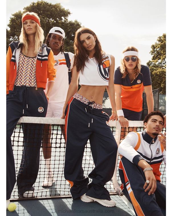 Women Flame Scarlet 4T06F368 MK X ellesse Color-Block Cotton Blend Zip-Up Jacket Michael Kors