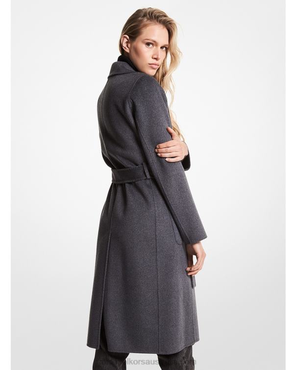 Women Heather Grey 4T06F253 Wool Blend Wrap Coat Michael Kors