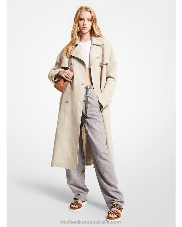 Women Hemp 4T06F333 Washed Linen Trench Coat Michael Kors