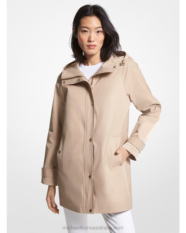 Women Khaki 4T06F203 Cotton Blend Hooded Raincoat Michael Kors