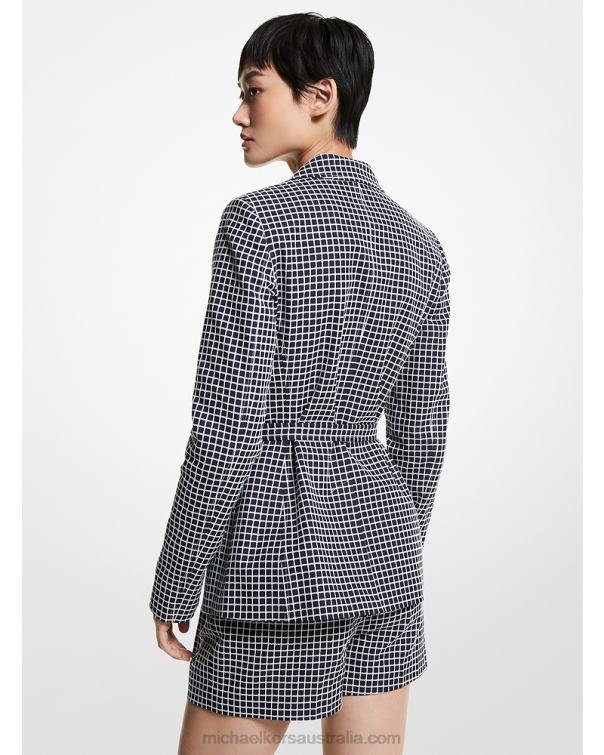 Women Mdntbl/Wht 4T06F360 Check Cotton Blend Jacket Michael Kors