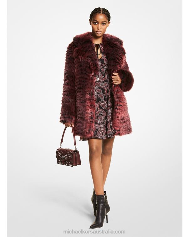Women Merlot 4T06F305 Tiger Print Faux Fur Coat Michael Kors