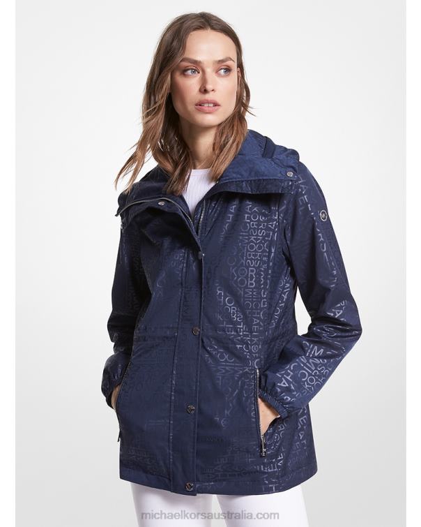 Women Navy 4T06F209 Logo Print Woven Anorak Michael Kors