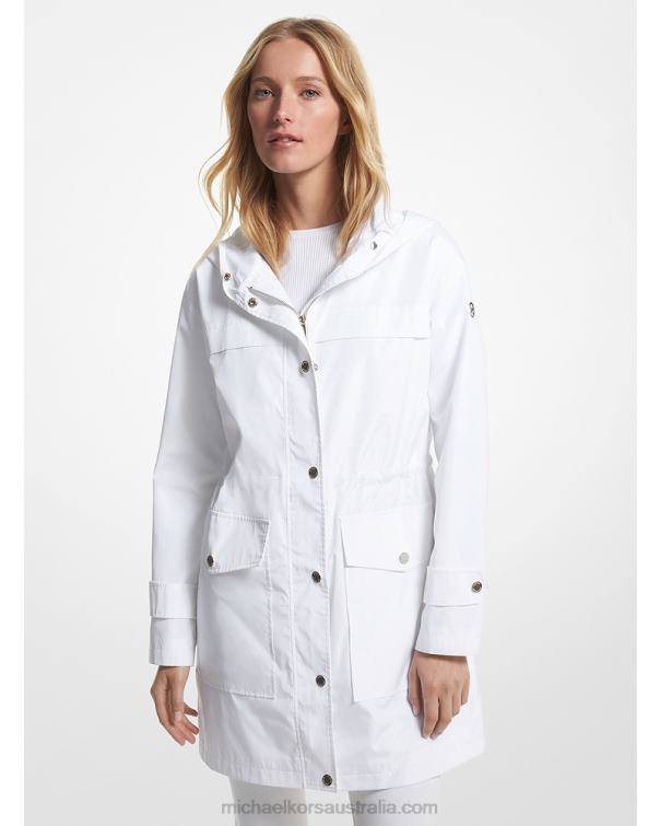 Women White 4T06F211 Woven Hooded Raincoat Michael Kors