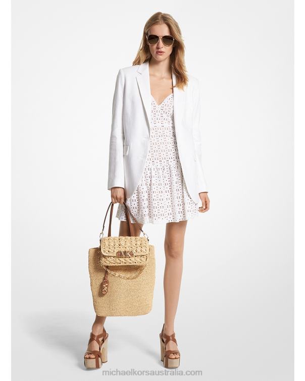 Women White 4T06F227 Linen Blend Boyfriend Blazer Michael Kors