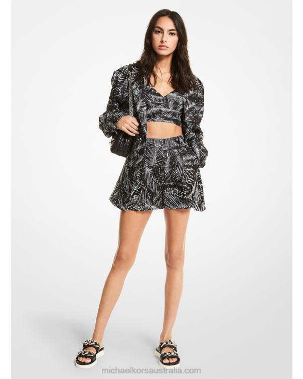 Women White/Black 4T06F323 Palm Linen Blazer Michael Kors