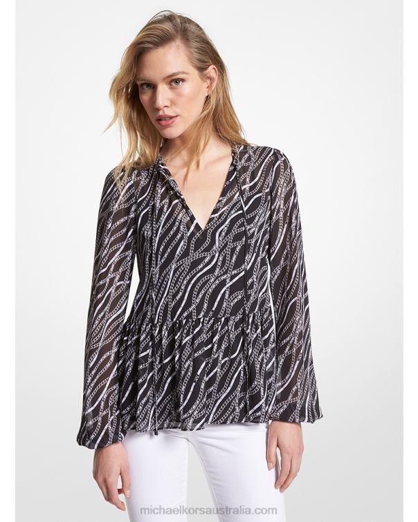 Women Black 4T06F421 Status Print Georgette Tunic Michael Kors