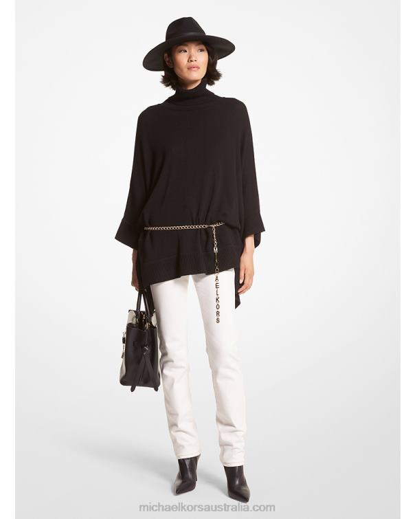 Women Black 4T06F425 Wool Blend Turtleneck Poncho Michael Kors