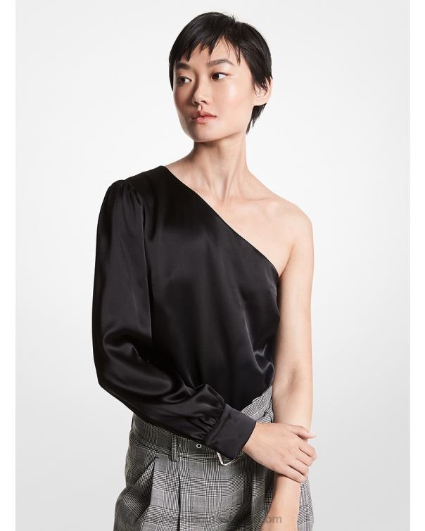 Women Black 4T06F468 Satin One-Shoulder Top Michael Kors