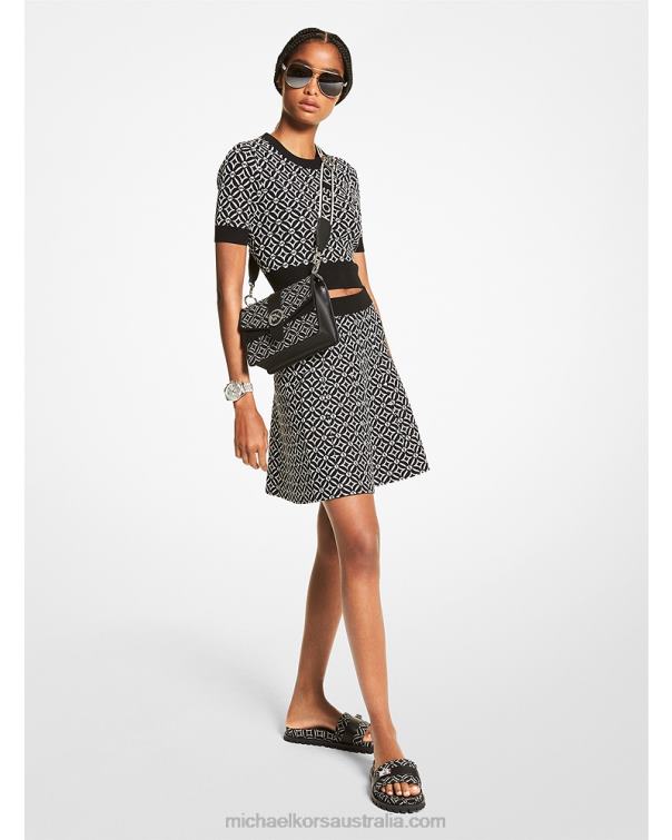 Women Black/Bone 4T06F404 Logo Jacquard Top Michael Kors