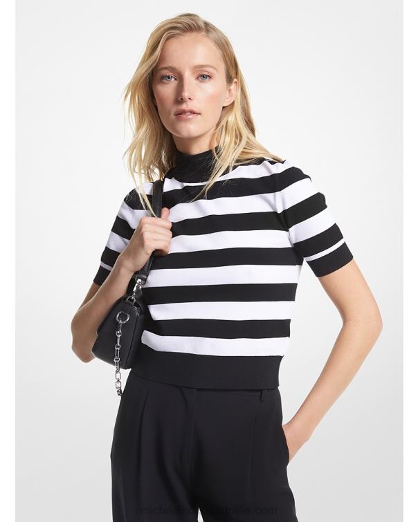 Women Black/White 4T06F419 Striped Knit Top Michael Kors