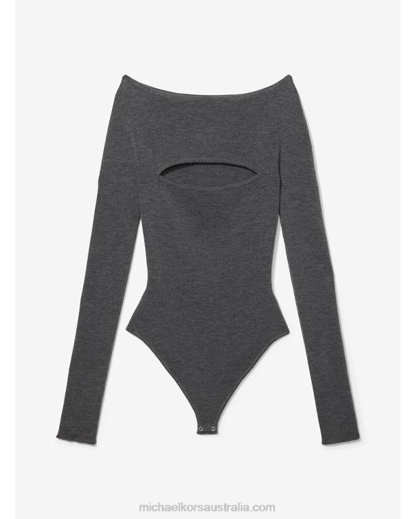 Women Derby Heather 4T06F460 Ribbed Merino Wool Blend Cutout Bodysuit Michael Kors