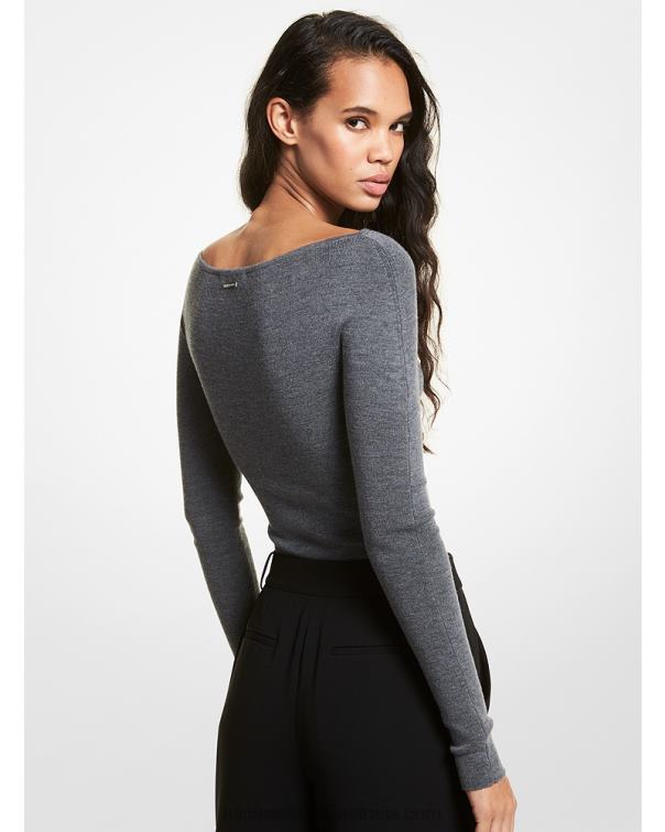 Women Derby Heather 4T06F460 Ribbed Merino Wool Blend Cutout Bodysuit Michael Kors