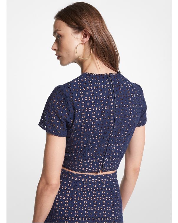 Women Midnightblue 4T06F373 Cotton Eyelet Cropped Top Michael Kors