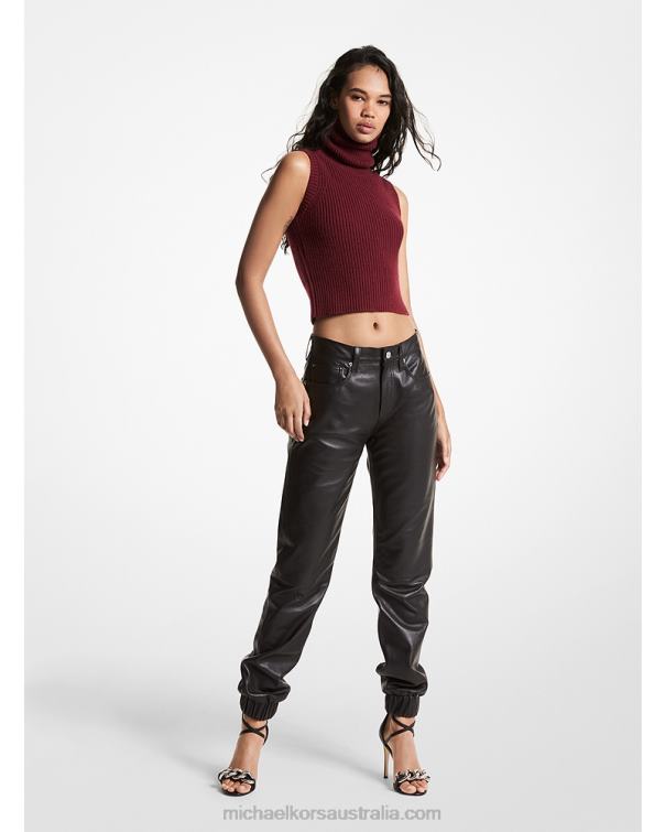 Women Black 4T06F509 Leather Joggers Michael Kors