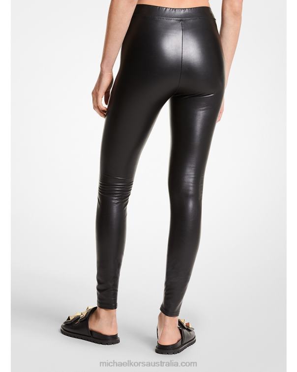 Women Black 4T06F521 Stretch Faux Leather Leggings Michael Kors