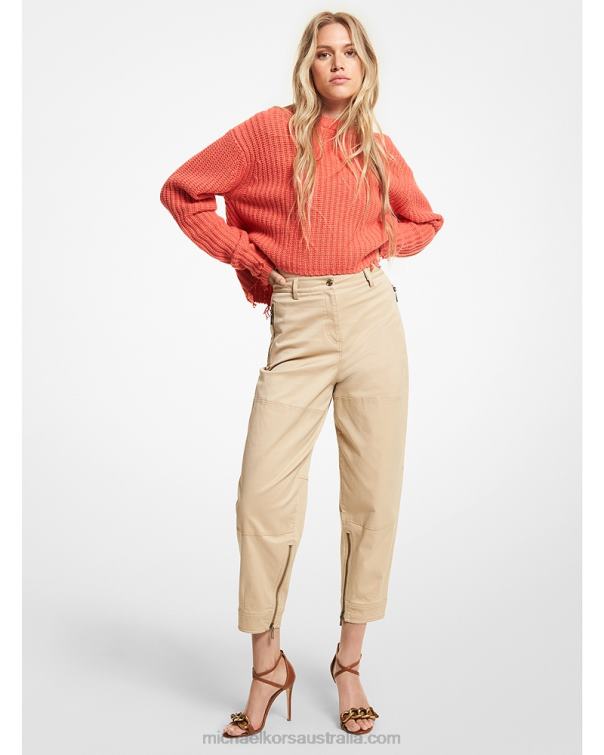 Women Khaki 4T06F508 Stretch Cotton Cargo Pants Michael Kors