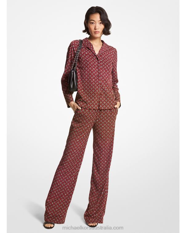 Women Merlot 4T06F503 Medallion Crepe Pajama Pants Michael Kors