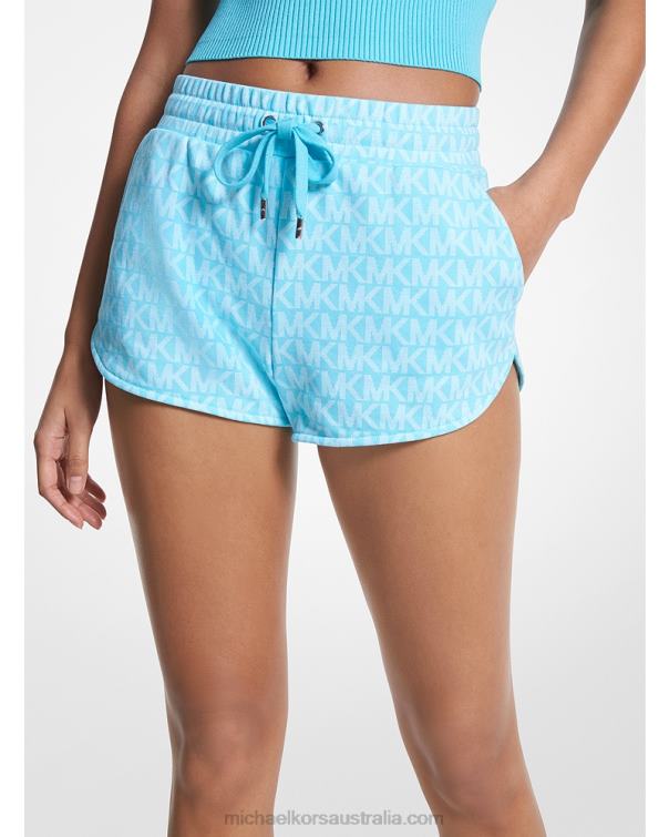 Women Turquoise 4T06F589 Logo-Print Organic Cotton Terry Shorts Michael Kors