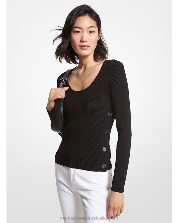 Women Black 4T06F396 Ribbed Stretch Knit Sweater Michael Kors