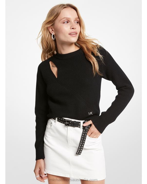 Women Black 4T06F414 Wool Blend Cutout Sweater Michael Kors